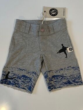 Mini Shatsu Boys Heather Gray Shark Surfer Graphic Jersey Knit Shorts NWT